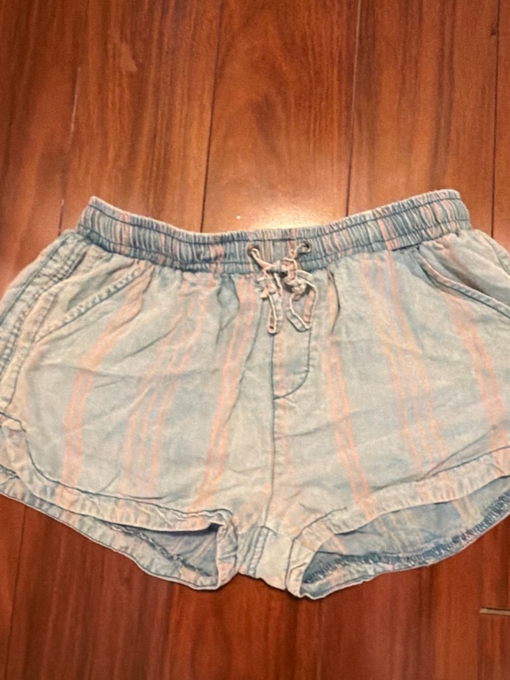 Vintage Havana Light Blue Shorts with Pink Stripe Drawstring